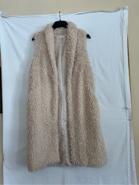 Faux Shearling Long duster Vest - Cream